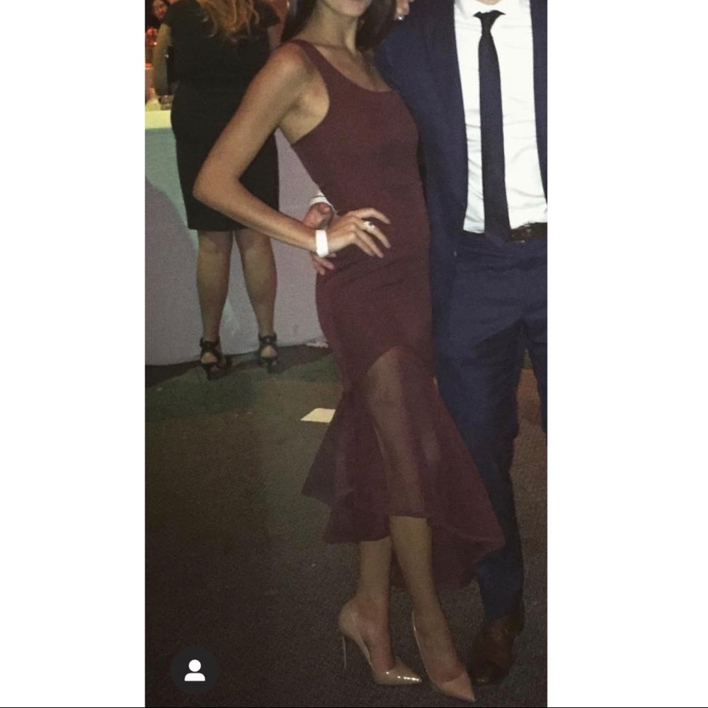 Runaway the label- Maroon asymmetric midi dress